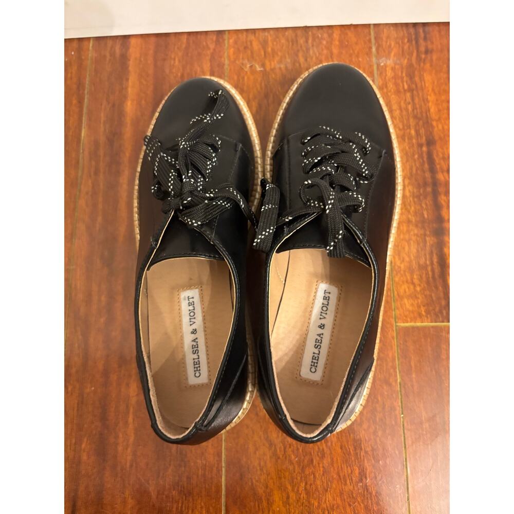 Chelsea & Violet Irena Black Leather Oxford Platform Loafers Shoes Size 8 - Picture 5 of 8